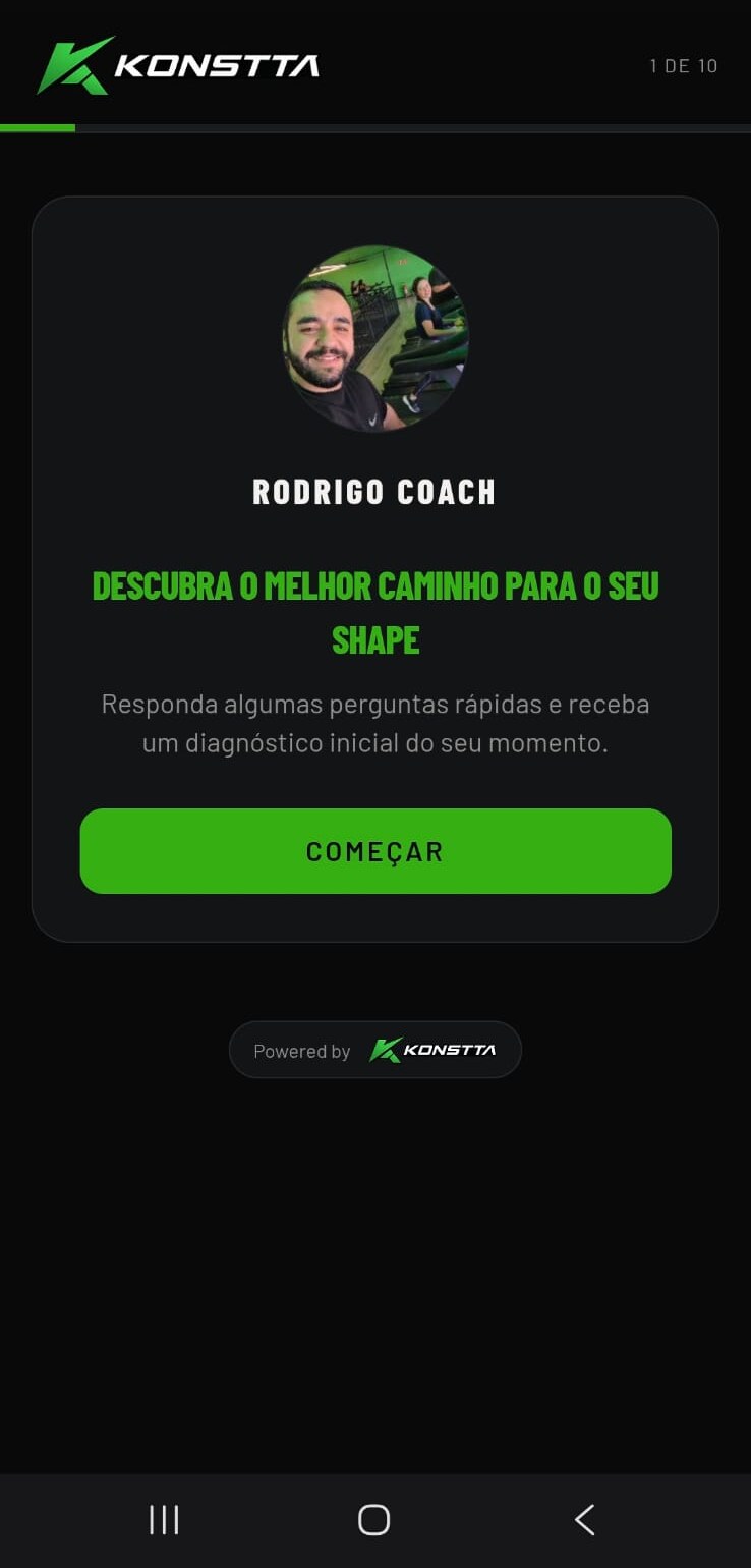 Tela do quiz que o lead vê, com a marca do coach